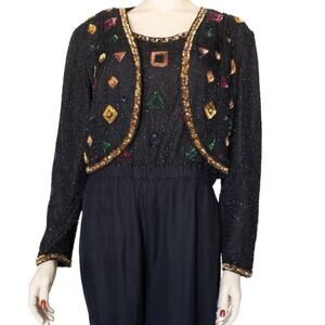 VTG Styleworks Embellished Beads Silk Long Sleeve Bolero Multi Women's Size US 8